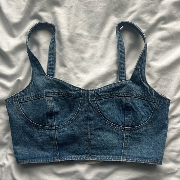 NWOT Fore Lace up denim crop top - Picture 3 of 5